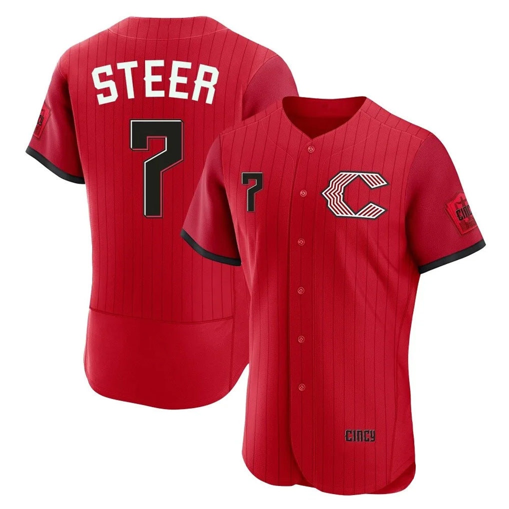 Cincinnati Reds #7 Spencer Steer Player Red AmberGomez 2026 City Connect Limited Elite Home Stitched Jerseys