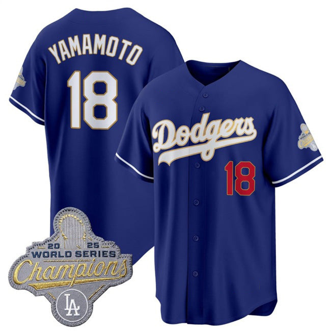 Los Angeles Dodgers #18 Yoshinobu Yamamoto Royal AmberGomez 2026 Alternate Gold Collection Stadium Stitched Jersey