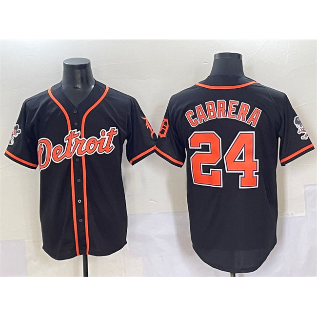 Detroit Tigers #24 Miguel Cabrera Black AmberGomez With Patch Cool Base Stitched Jersey