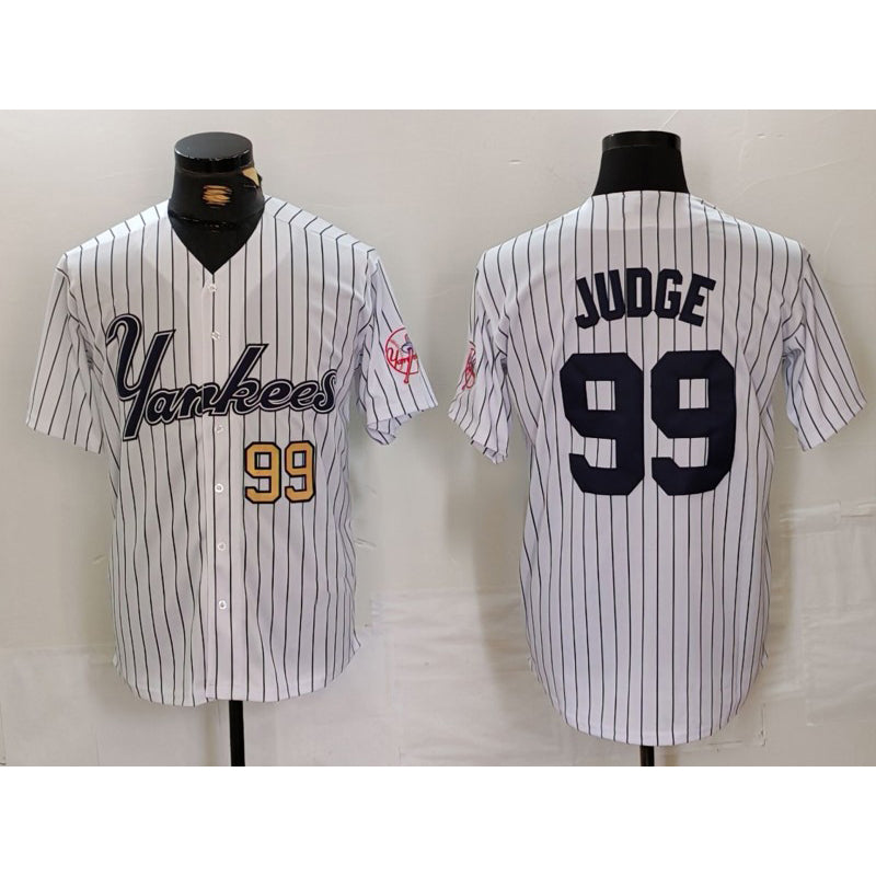 New York Yankees #99 Aaron Judge White AmberGomez Pinstripe Fashion Cool Base Jerseys 2