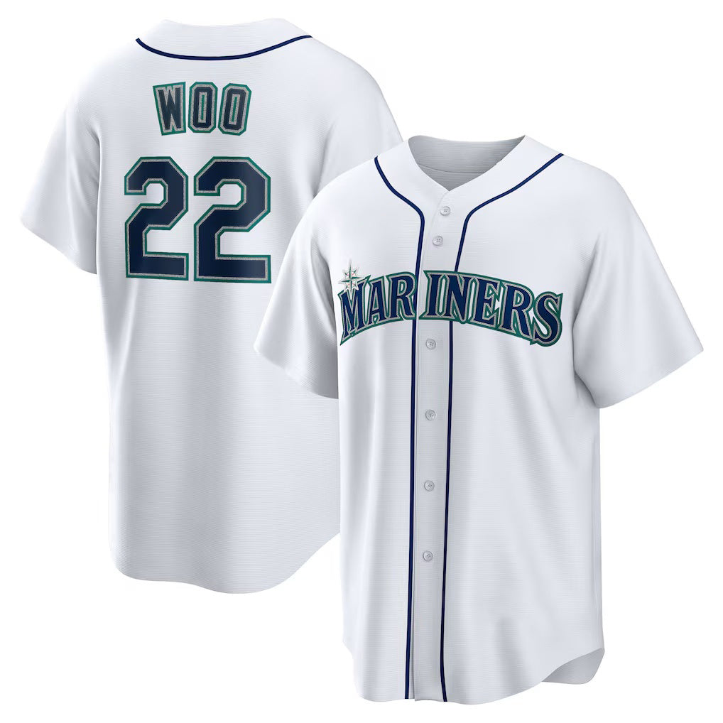 Seattle Mariners #22 Bryan Woo White AmberGomez Home Replica Jersey