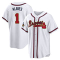 Atlanta Braves #1 Ozzie Albies Player White Gold AmberGomez Home Game Stitched Jerseys