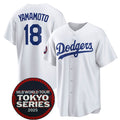 Los Angeles Dodgers #18 Yoshinobu Yamamoto White AmberGomez 2025 World Tour Tokyo Series Home Stitched Jersey