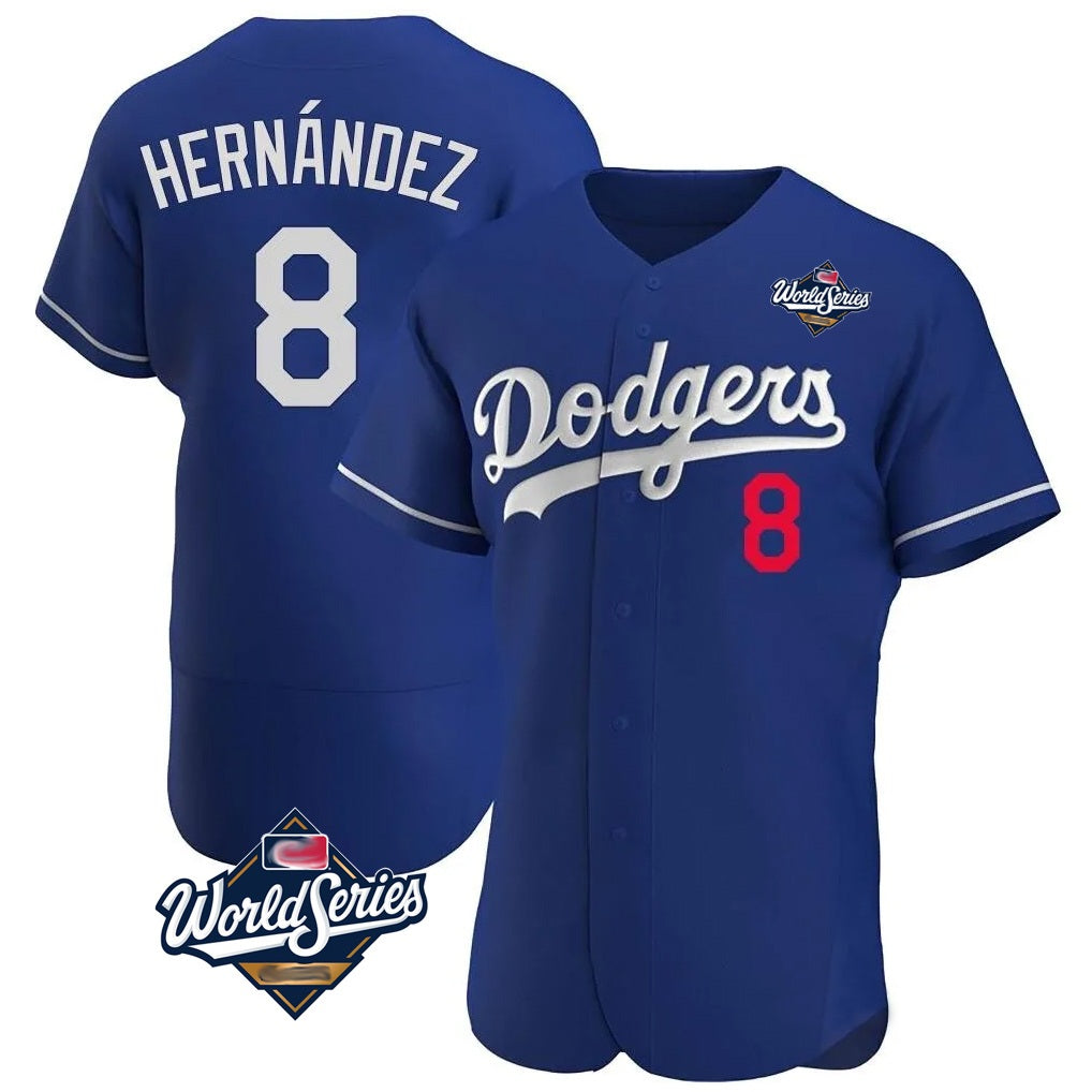 Los Angeles Dodgers #8 Enrique Hern¨¢ndez Player Royal AmberGomez World Series Limited Elite Home Stitched Jerseys