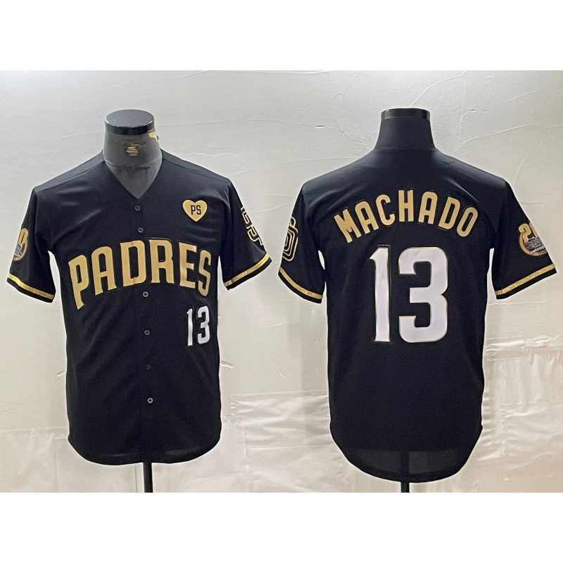 San Diego Padres #13 Manny Machado Black Gold AmberGomez With Patch Cool Base Stitched Jersey