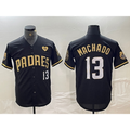 San Diego Padres #13 Manny Machado Black Gold AmberGomez With Patch Cool Base Stitched Jersey
