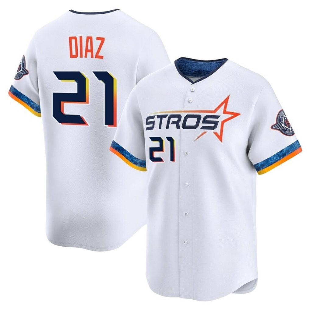 Houston Astros #21 Yainer Diaz Player White AmberGomez City Connect Limited Home Stitched Jerseys