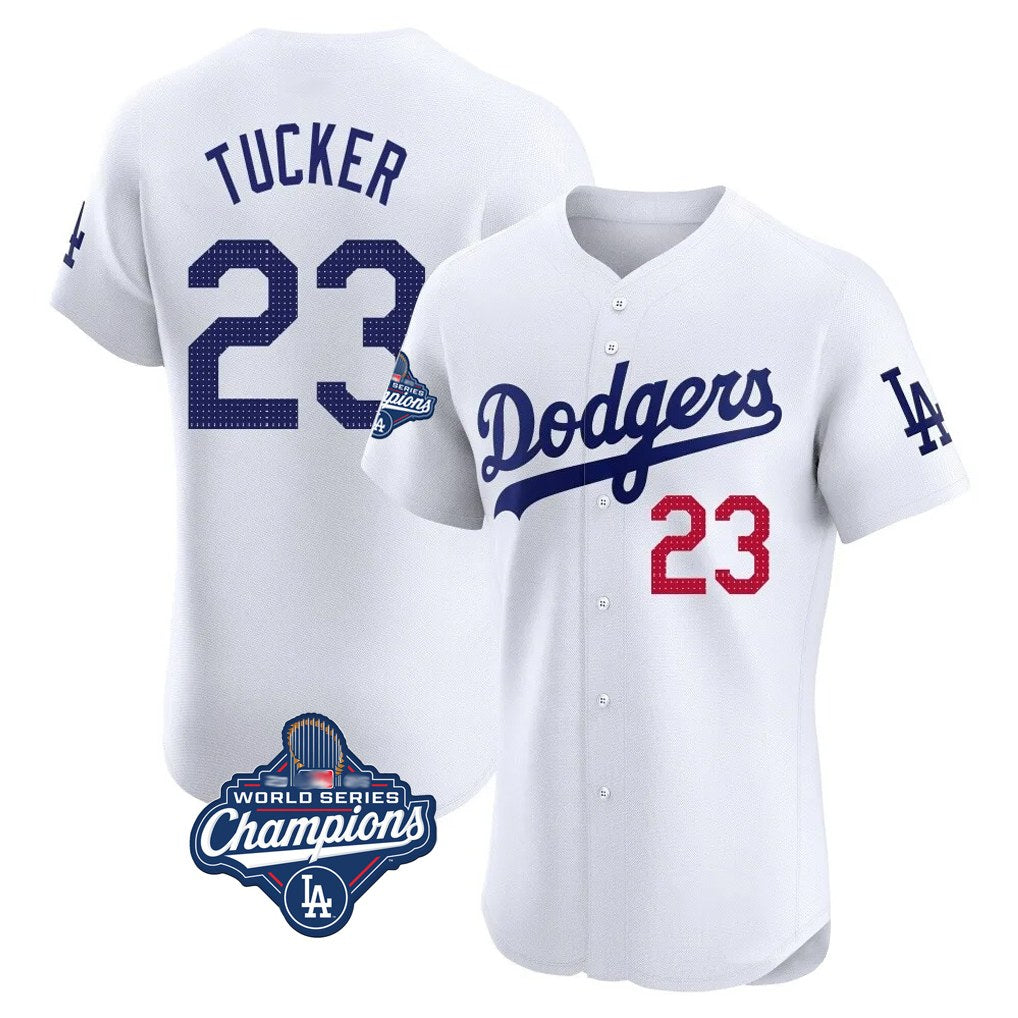 Los Angeles Dodgers #23 Kyle Tucker Player White AmberGomez World Series Meet  Limited Elite Home Stitched Jerseys