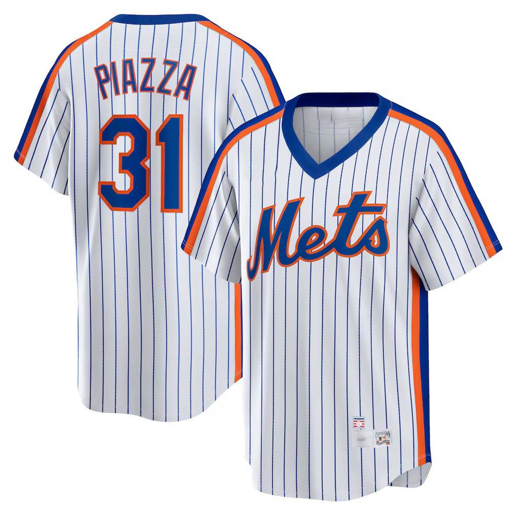 New York Mets #31 Mike Piazza White AmberGomez Home Cooperstown Collection Player Jersey