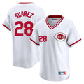 Cincinnati Reds #28 Eugenio Su¨¢rez Player White AmberGomez Cooperstown Collection Limited T-shirt Home Stitched Jerseys
