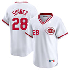 Cincinnati Reds #28 Eugenio Su¨¢rez Player White AmberGomez Cooperstown Collection Limited T-shirt Home Stitched Jerseys