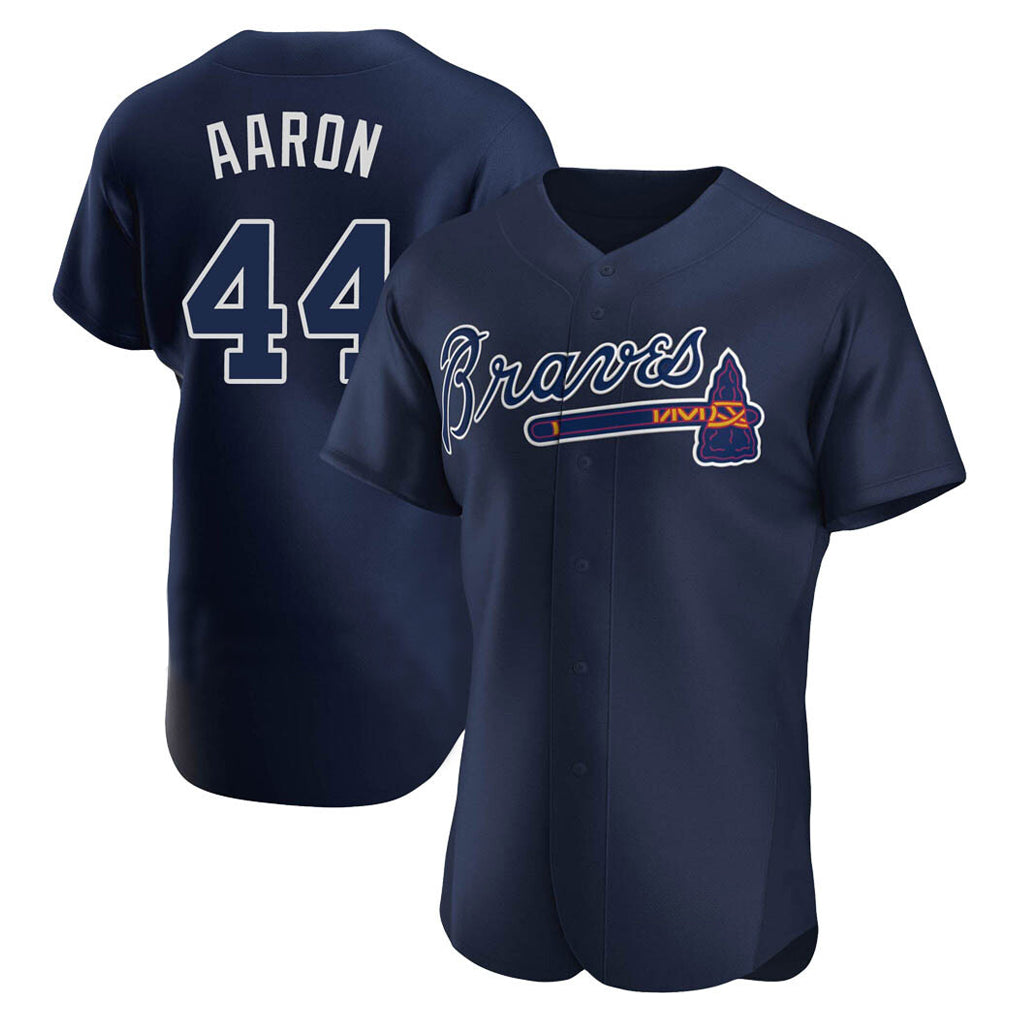Atlanta Braves #44 Hank Aaron Player Navy AmberGomez Alternate Limited Elite Home Game Stitched Jerseys