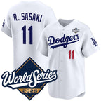 Los Angeles Dodgers #11 Roki Sasaki White AmberGomez 2025 World Series Limited Stitched Jersey