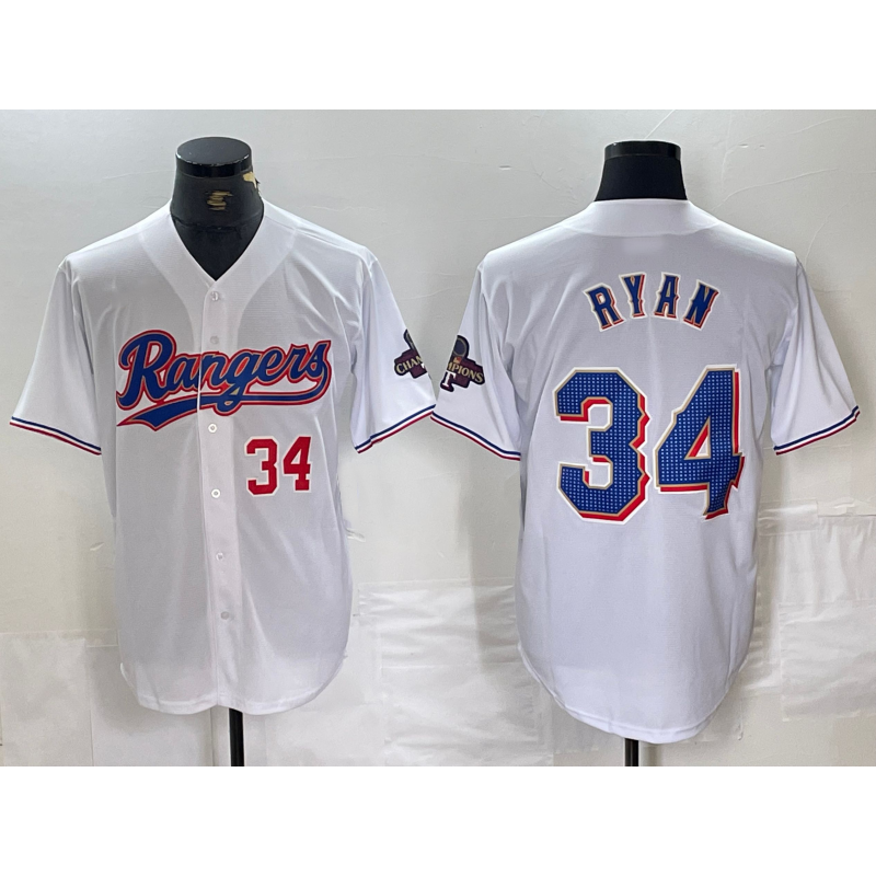 Texas Rangers #34 Nolan Ryan Number White AmberGomez 2024 Gold Collection Limited Cool Base Jersey 2
