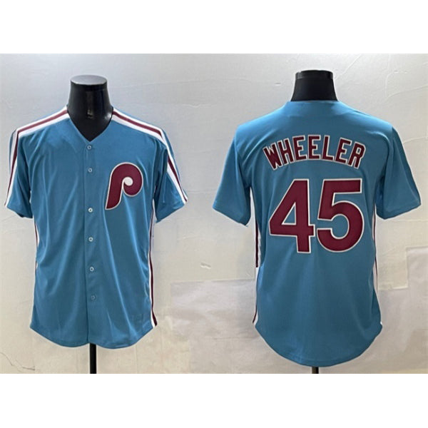 Philadelphia Phillies #45 Zack Wheeler Blue AmberGomez Cool Base Stitched Jersey