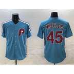 Philadelphia Phillies #45 Zack Wheeler Blue AmberGomez Cool Base Stitched Jersey