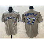 Toronto Blue Jays #27 Vladimir Guerrero Jr. Gray AmberGomez 2025 World Series Cool Base Stitched Jersey