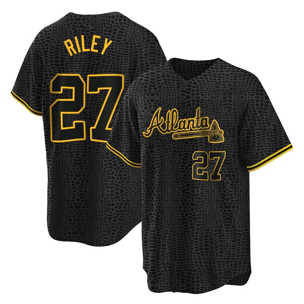 Atlanta Braves #27 Austin Riley Player Black AmberGomez Snake Skin City Home Game Stitched Jerseys