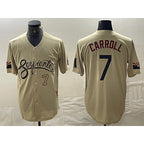 Arizona Diamondbacks #7 Corbin Carroll Number 2021 Gold AmberGomez City Connect Cool Base Stitched Jersey 2