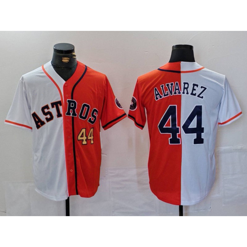 Houston Astros #44 Yordan Alvarez Number White Orange AmberGomez Split Stitched Jersey