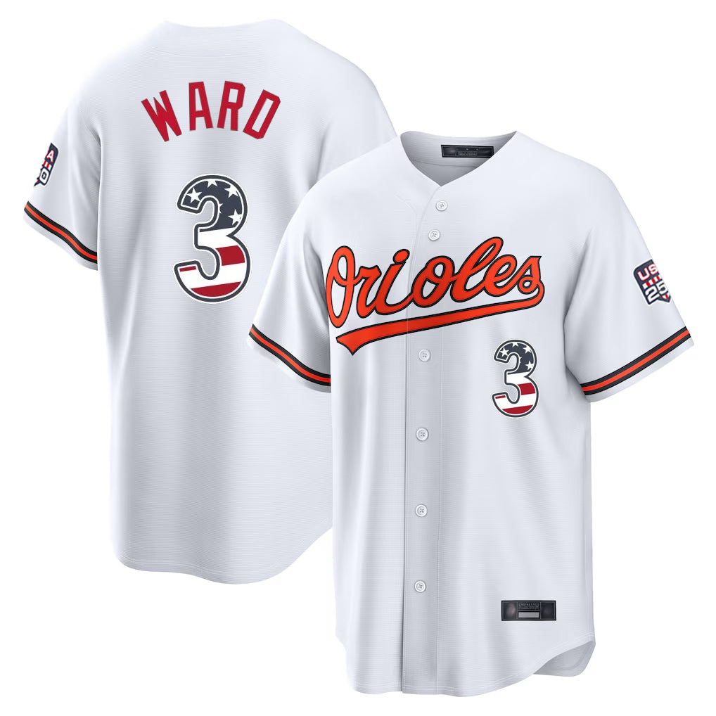 Baltimore Orioles #3 Taylor Ward Player White AmberGomez USA 250 Fourth of July Home Game Stitched Jerseys