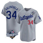 Los Angeles Dodgers #34 Fernando Valenzuela Player Gray AmberGomez World Series Limited Home Stitched Jerseys