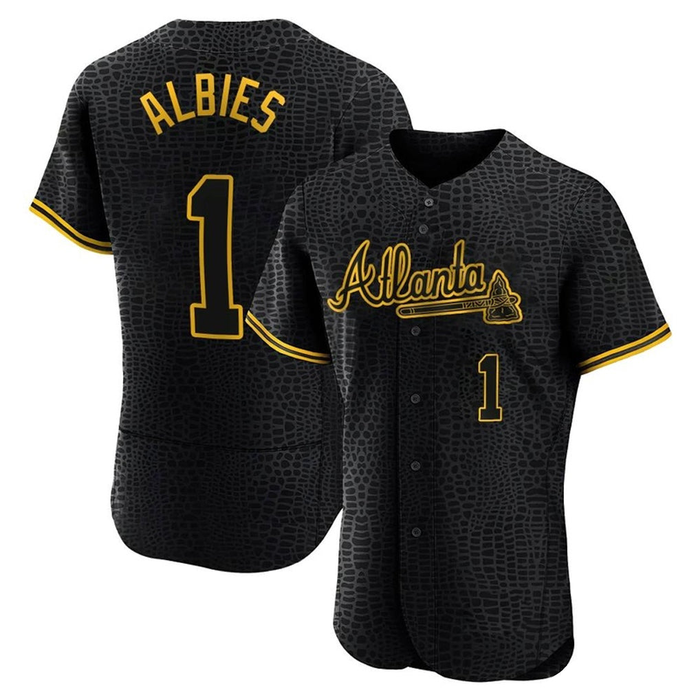 Atlanta Braves #1 Ozzie Albies Player Black AmberGomez Snake Skin City Limited Elite Home Game Stitched Jerseys