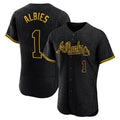 Atlanta Braves #1 Ozzie Albies Player Black AmberGomez Snake Skin City Limited Elite Home Game Stitched Jerseys