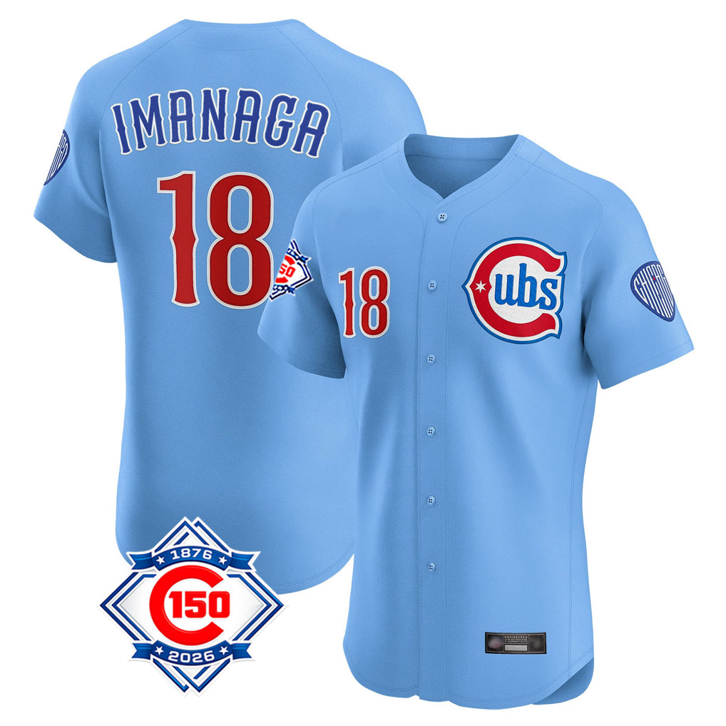 Chicago Cubs #18 Shota Imanaga Player Light Blue AmberGomez 150th Anniversary Limited Elite Home Stitched Jerseys