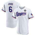 Texas Rangers #6 Josh Jung White AmberGomez 2023 World Series Flex Base Stitched Jersey
