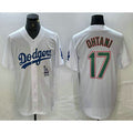 Los Angeles Dodgers #17 Shohei Ohtani White Green AmberGomez Stitched Cool Base Jersey 2