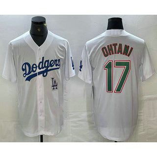 Los Angeles Dodgers #17 Shohei Ohtani White Green AmberGomez Stitched Cool Base Jersey 2