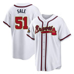 Atlanta Braves #51 Chris Sale Player White Gold AmberGomez Home Game Stitched Jerseys