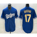 Los Angeles Dodgers #17 Shohei Ohtani Blue Gold AmberGomez Stitched Cool Base Jersey 2