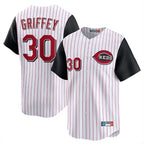 Cincinnati Reds #30 Ken Griffey Player White Black AmberGomez Stripe Field of Dreams Game Home Stitched Jerseys