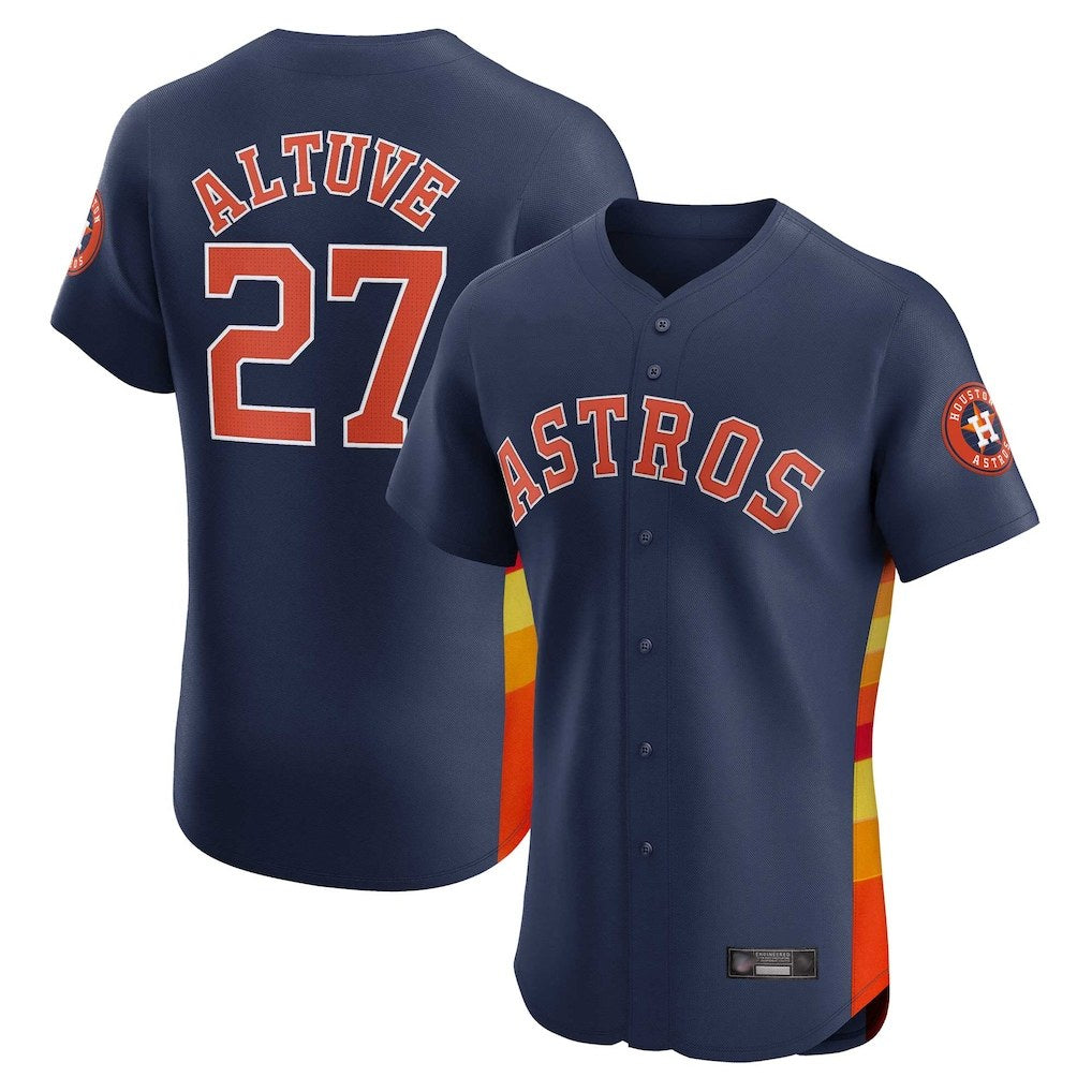 Houston Astros #27 Jose Altuve Player Navy AmberGomez Limited Elite Home Stitched Jerseys