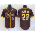 San Diego Padres #23 Fernando Tatis Jr Brown AmberGomez NEW 2023 Cool Base Stitched Jersey 2