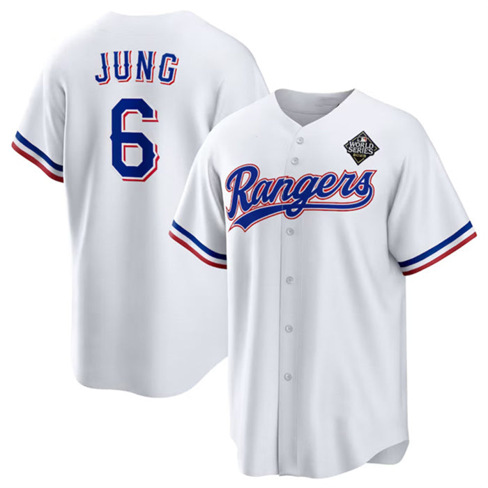 Texas Rangers #6 Josh Jung 2023 White AmberGomez World Series Stitched Jersey