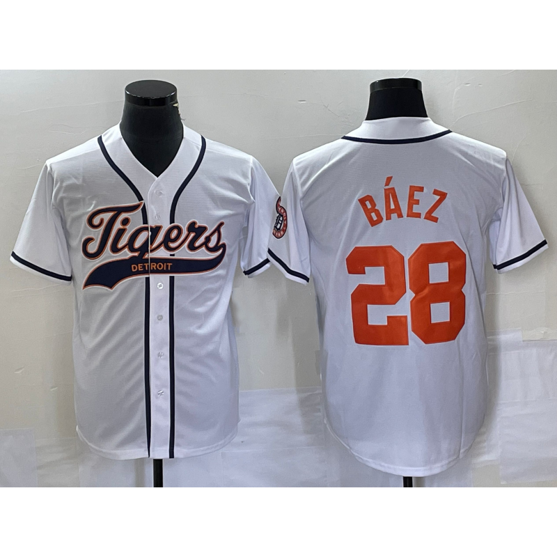 Detroit Tigers #28 Javier B¨¢ez AmberGomez White Cool Base Stitched Jersey