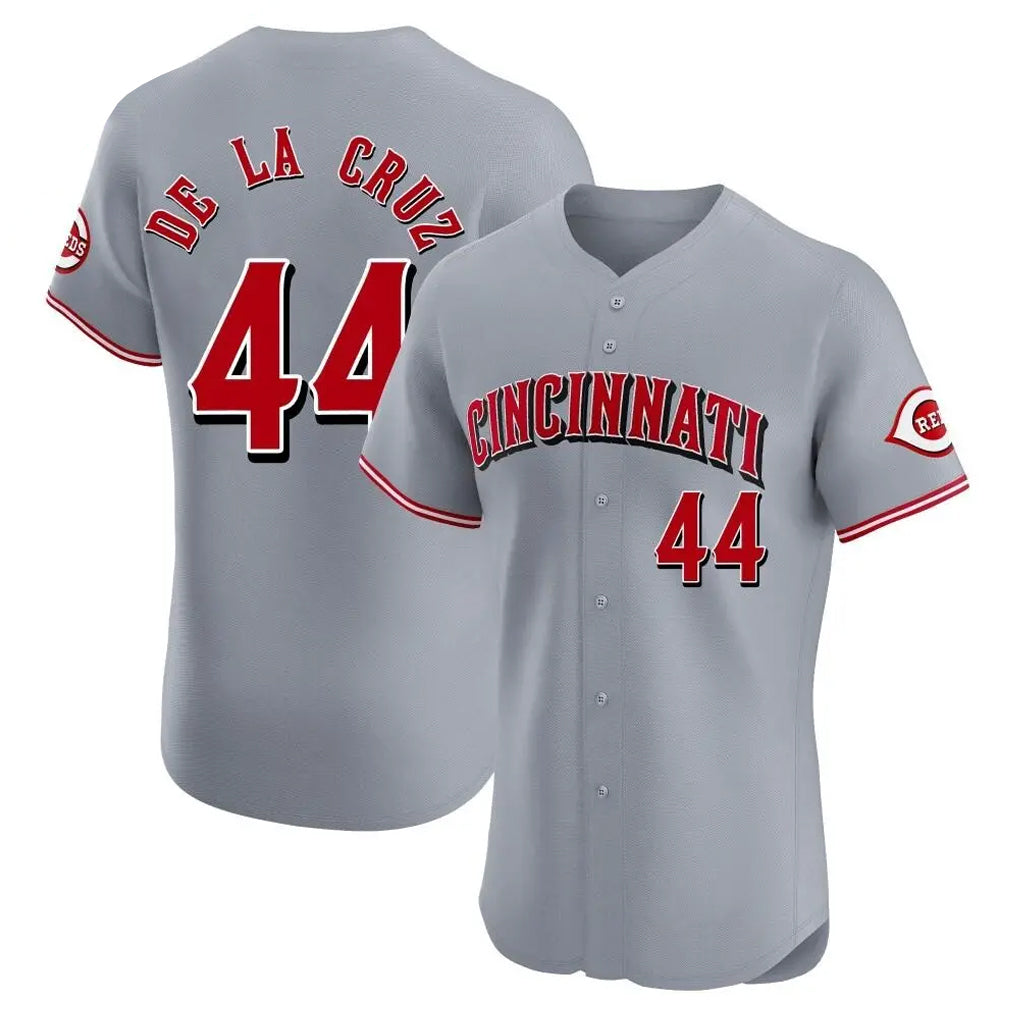 Cincinnati Reds #44 Elly De La Cruz Player Gray AmberGomez Limited Elite Home Stitched Jerseys
