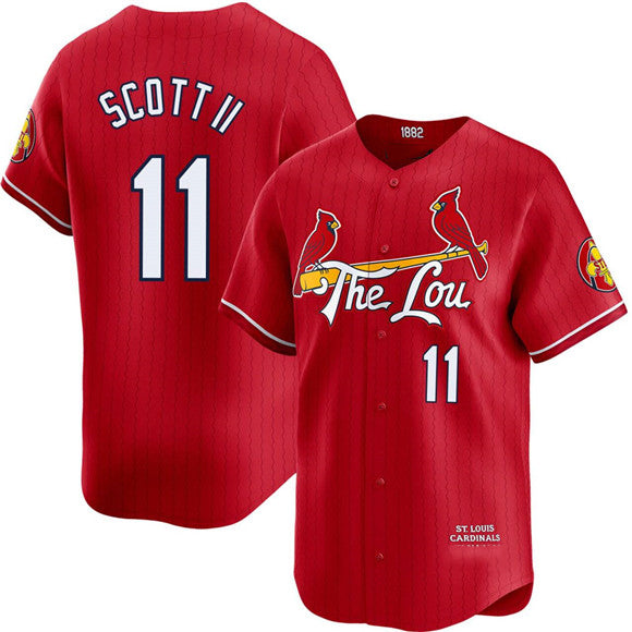 St. Louis Cardinals #11 Victor Scott II Red AmberGomez City Connect Limited Stitched Jersey