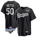 Los Angeles Dodgers #50 Mookie Betts Player Black AmberGomez World Series Carbon Limited Game Stitched Jerseys
