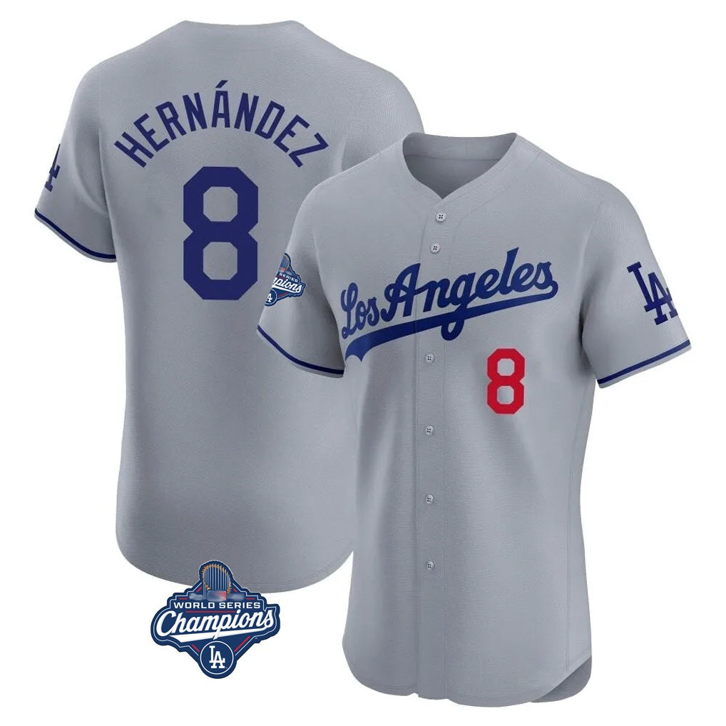 Los Angeles Dodgers #8 Enrique Hern¨¢ndez Player Gray AmberGomez World Series Meet Limited Elite Home Stitched Jerseys