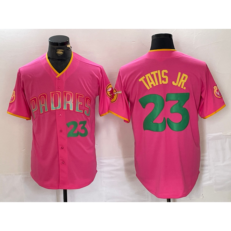 San Diego Padres #23 Fernando Tatis Jr. Pink AmberGomez Cool Base Stitched Jerseys