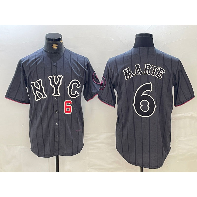 New York Mets #6 Starling Marte Gray AmberGomez 2024 City Connect Cool Base Stitched Jerseys