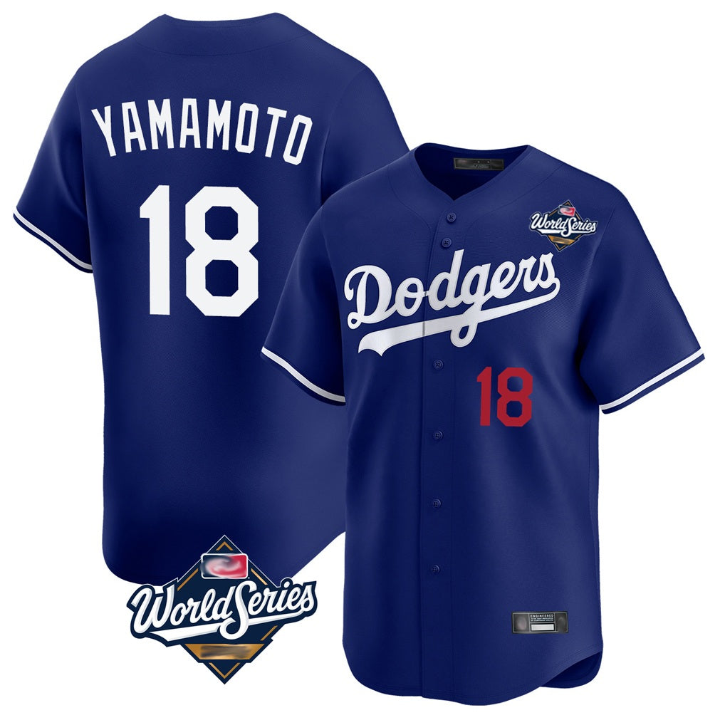 Los Angeles Dodgers #18 Yoshinobu Yamamoto Player Royal AmberGomez World Series Limited Home Stitched Jerseys