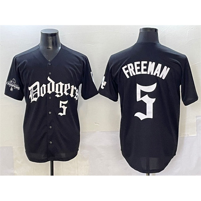 Los Angeles Dodgers #5 Freddie Freeman Black AmberGomez 2025 LA Gothic Style With 2024 World Series Champions Patch Vapor Premier Limited Stitched Jersey