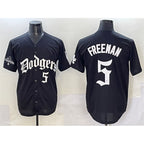 Los Angeles Dodgers #5 Freddie Freeman Black AmberGomez 2025 LA Gothic Style With 2024 World Series Champions Patch Vapor Premier Limited Stitched Jersey