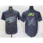 Tampa Bay Rays #14 Jacob Lopez Charcoal AmberGomez 2024 City Connect Limited Cool Base Jersey