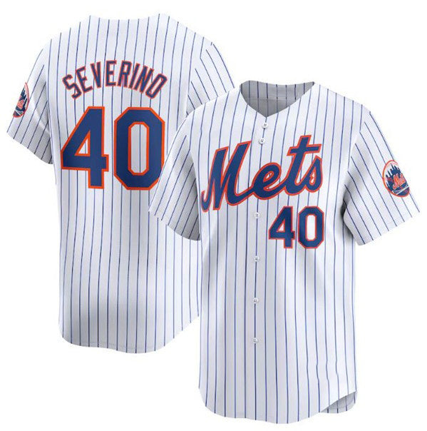New York Mets #40 Luis Severino White AmberGomez 2024 Home Limited Stitched Jersey